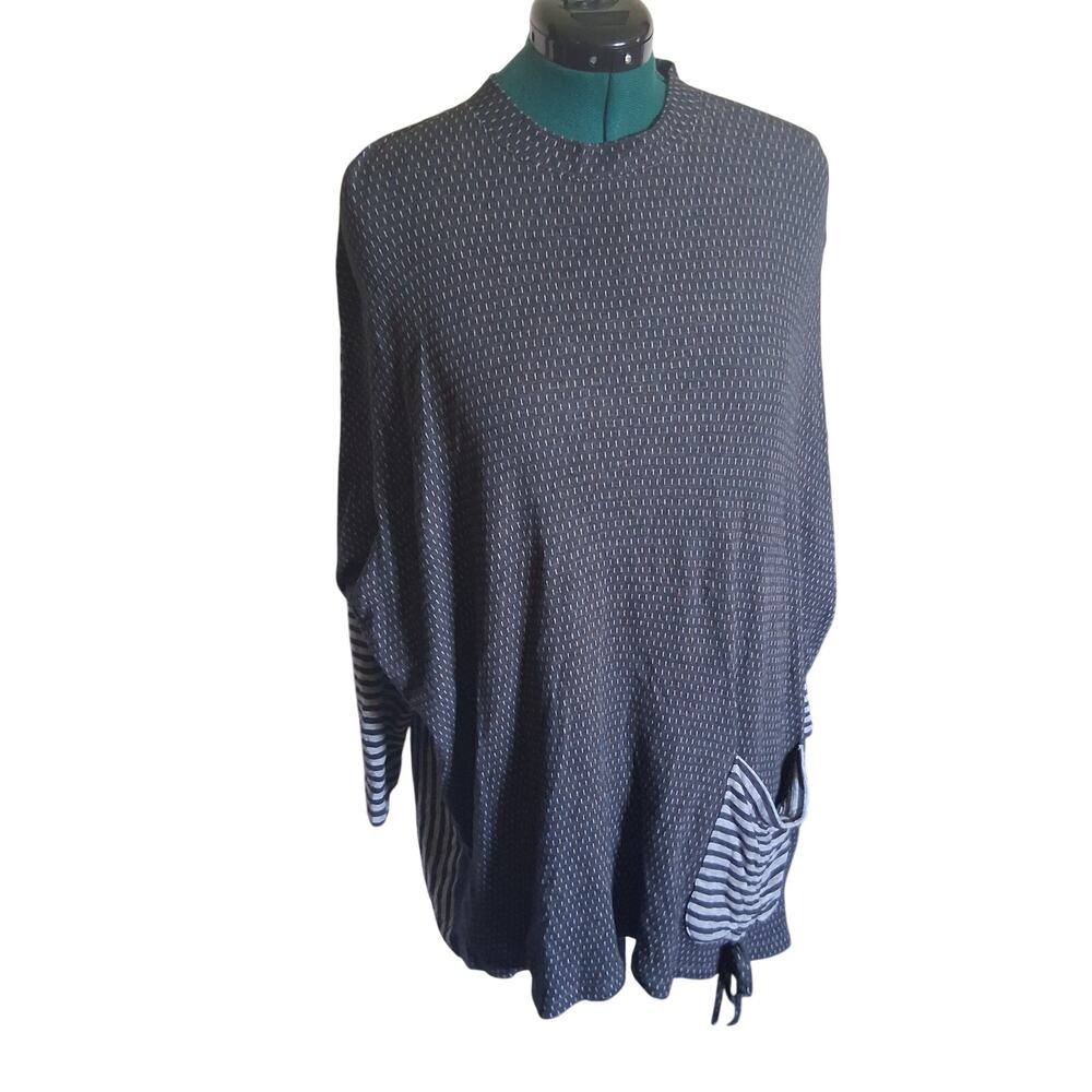 Iridium L Pima Cotton Lagenlook Oversized Tunic Striped Pocket Made Peru